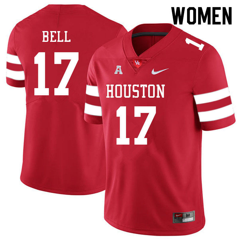 Women #17 Atlias Bell Houston Cougars College Football Jerseys Sale-Red